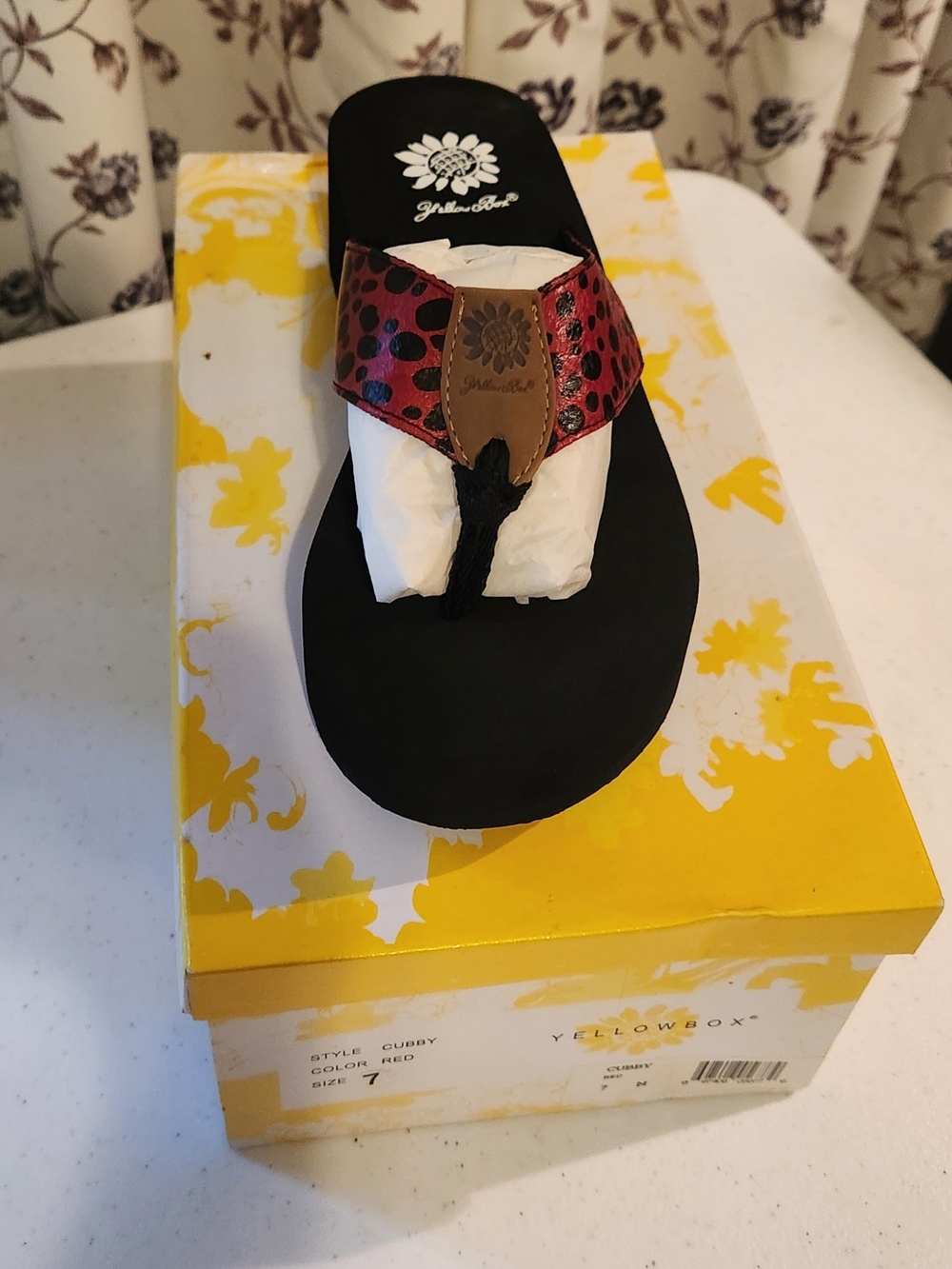 Yellow Box Women's Red Leopard Toe-Post Sandal